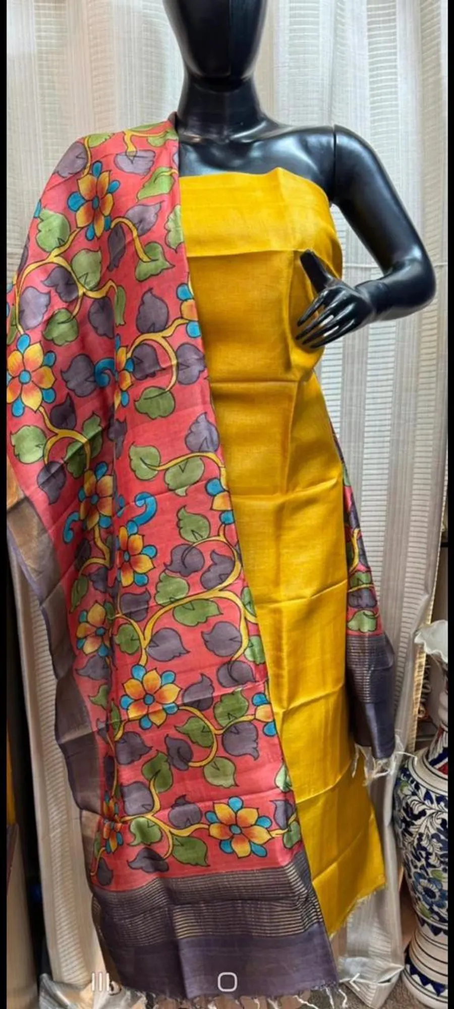Pure Handloom Tussar Silk Dress Materials (Top & Dupatta Only)